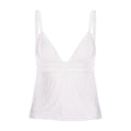 White lace camisole top with thin shoulder straps and a V-neckline, shown against a plain white background.